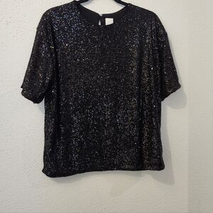 H&M Glittering Black Short Sleeve Top